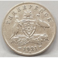 AUSTRALIA 1921M . THREEPENCE . VERY FINE